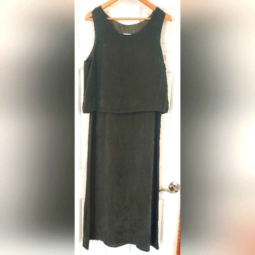 Nina Picalino Vintage Olive Green Sleevless Maxi Dress Size 12.